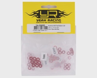 YEA-YA-0390RD  Yeah Racing 3x0.25/0.5/1.5/2/2.5/3mm Flat Washer Set (Red) (70)