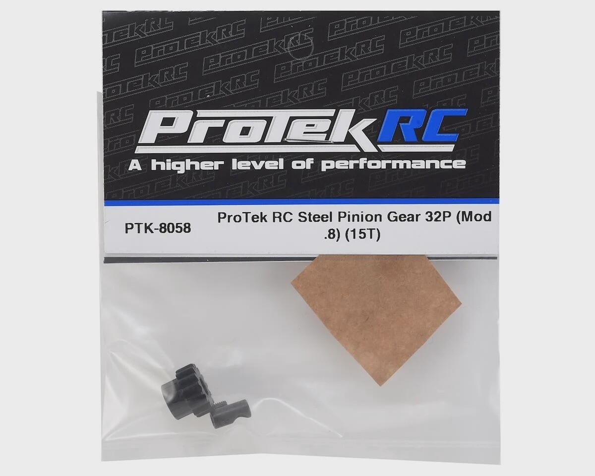 PTK-8058  ProTek RC Steel 32P Pinion Gear w/3.17mm Reducer Sleeve (Mod .8) (5mm Bore) (15T)