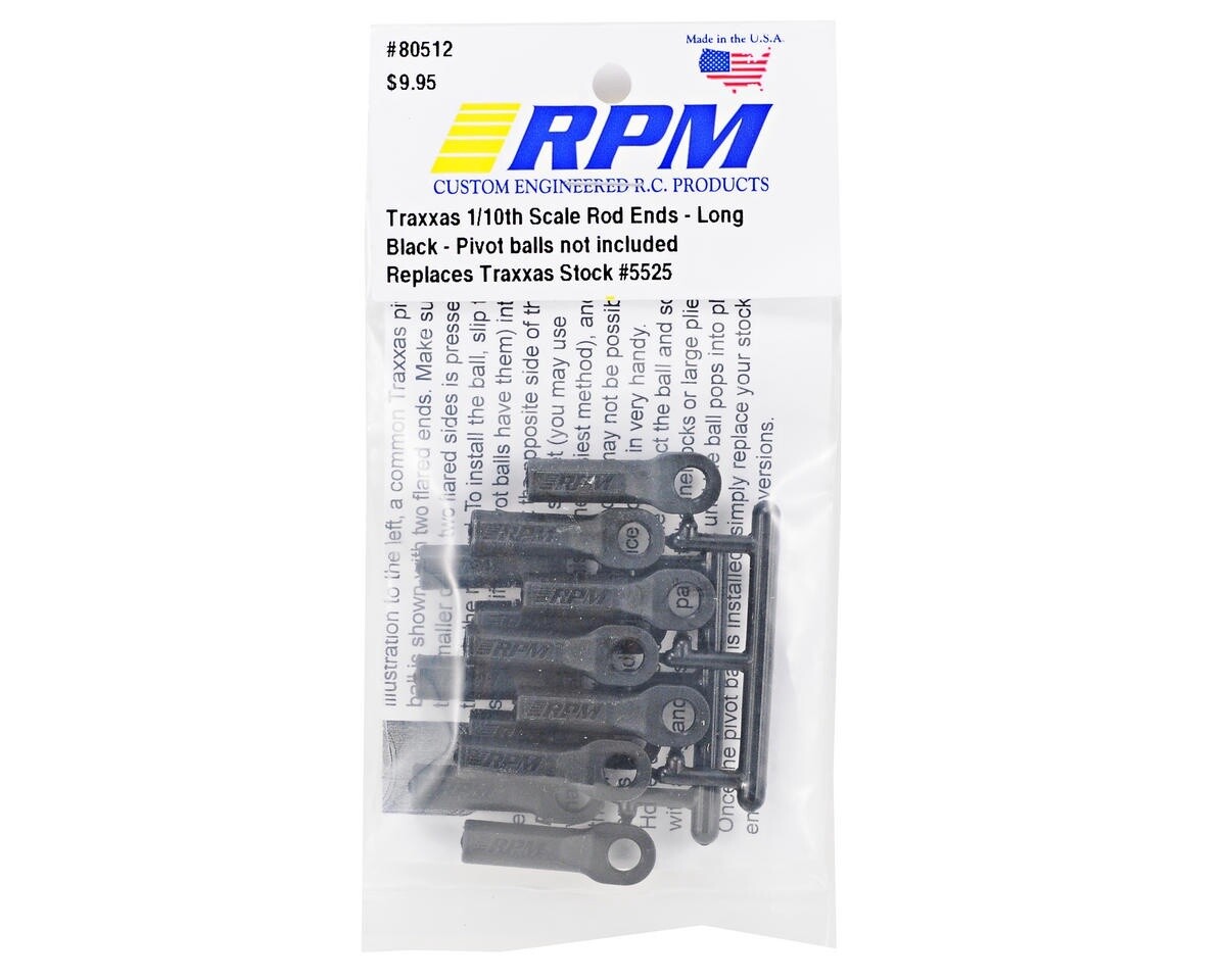 RPM80512  RPM Long Traxxas Turnbuckle Rod End Set (Black) (12)