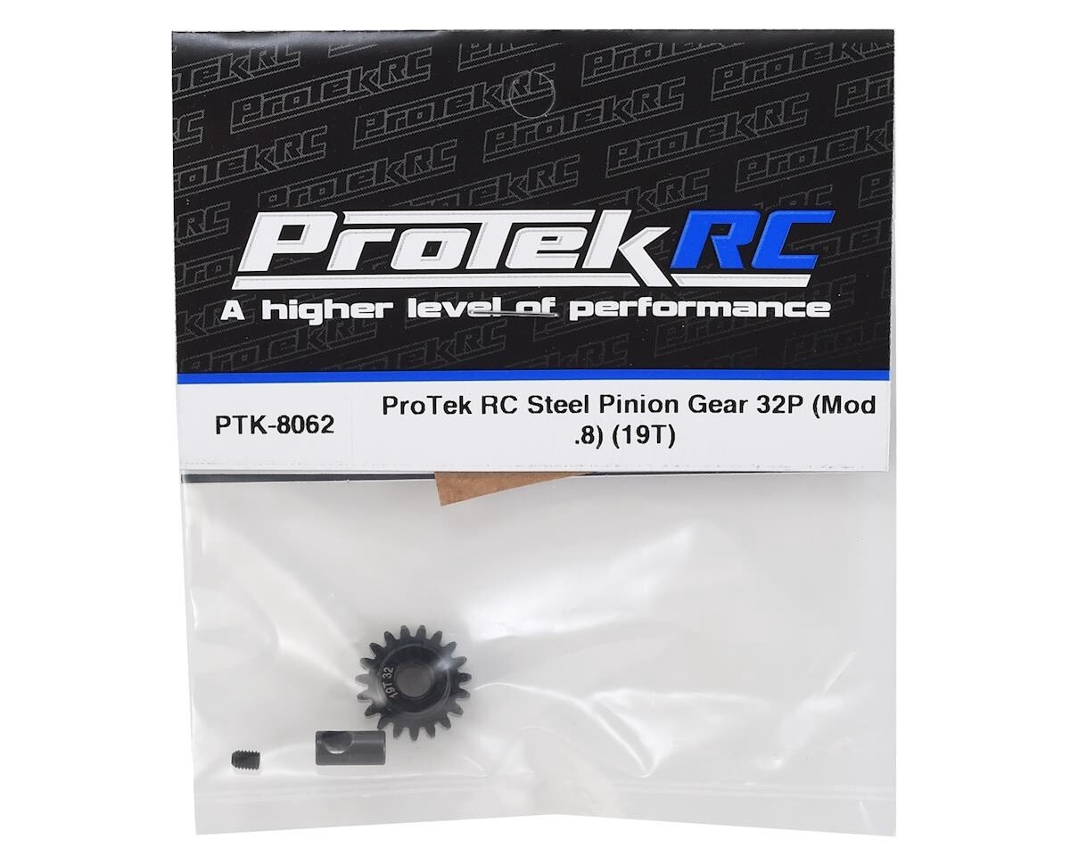 PTK-8062  ProTek RC Steel 32P Pinion Gear w/3.17mm Reducer Sleeve (Mod .8) (5mm Bore) (19T)