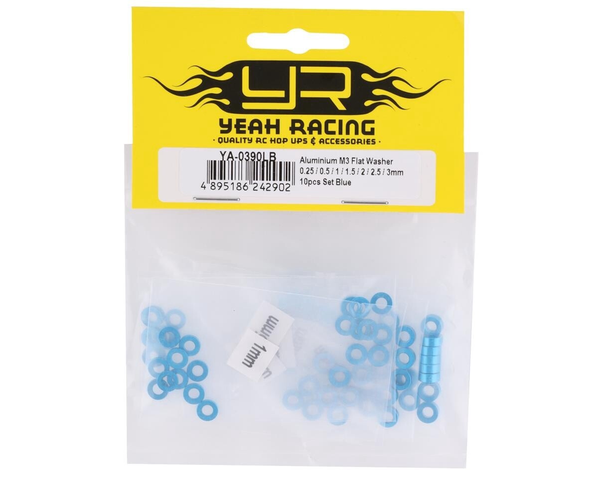 YEA-YA-0390LB   Yeah Racing 3x0.25/0.5/1.5/2/2.5/3mm Flat Washer Set (Blue) (70)