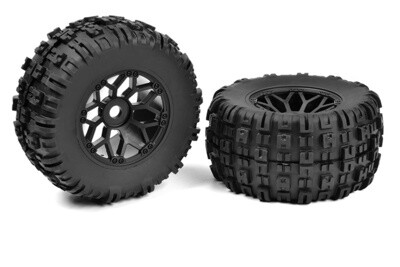 COR00180-612  Off-Road 1/8 MT Tires - Mud Claws - Glued on Black Rims - 1 pair