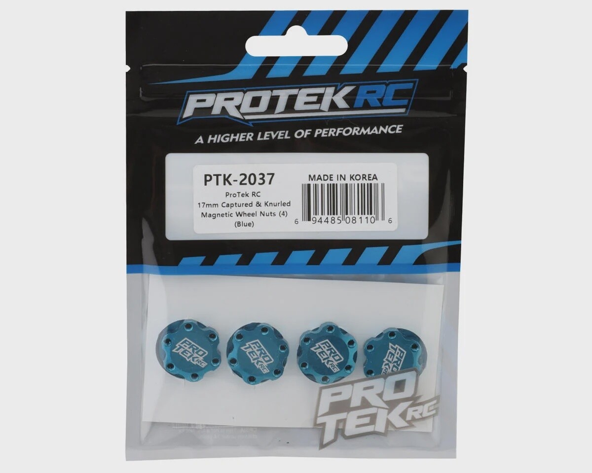 PTK-2037  ProTek RC 17mm Captured &amp; Knurled Magnetic Wheel Nuts (4) (Blue)