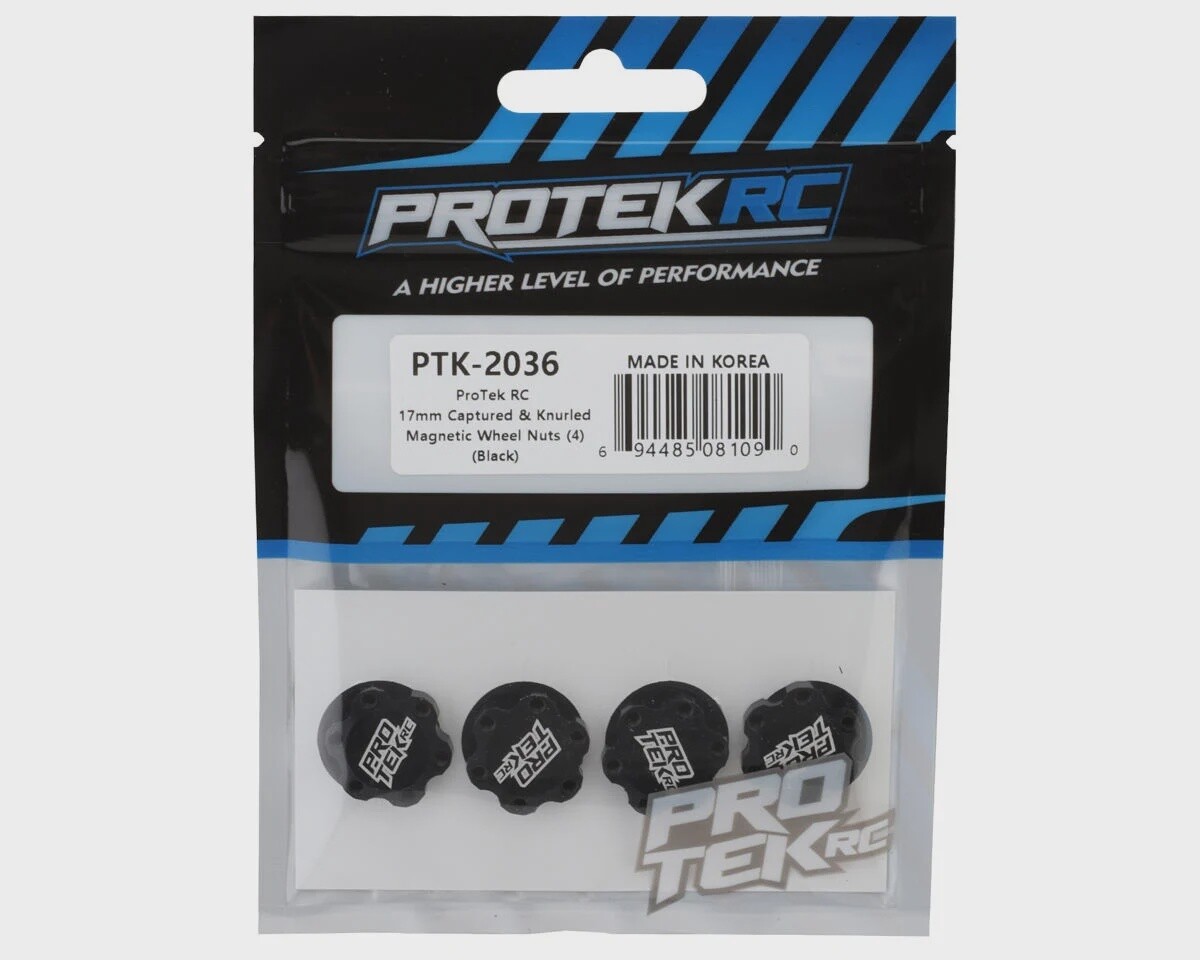 PTK-2036   ProTek RC 17mm Captured &amp; Knurled Magnetic Wheel Nuts (4) (Black)