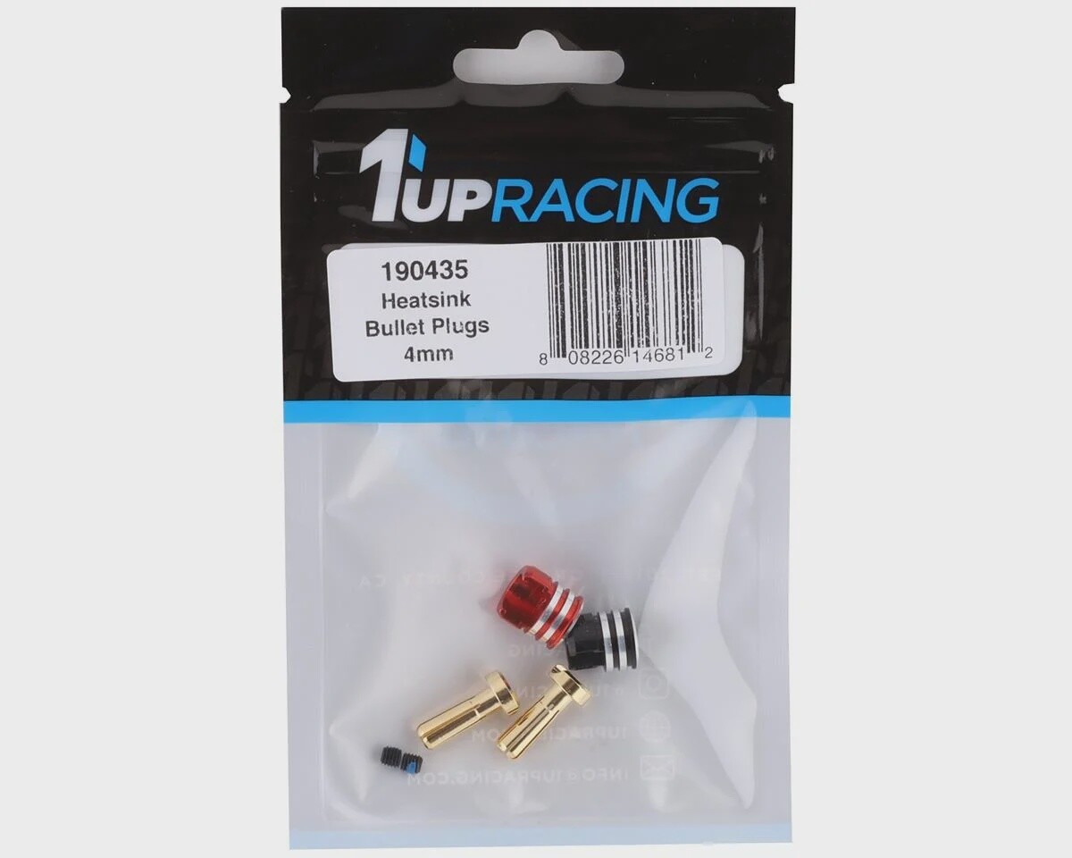 1UP Racing Heatsink Bullet Plug Grips w/4mm Bullets (Black/Red)