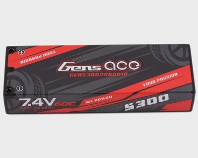 GEA53002S60D10   Gens Ace 2s LiPo Battery 60C w/4mm Bullets &amp; T-Style Adapter (7.4V/5300mAh)