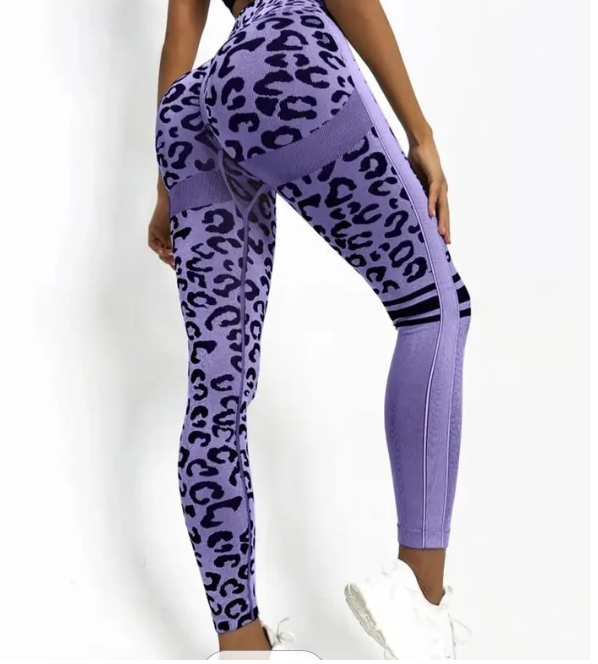 Leopard Print Leggings - Purple (Small)