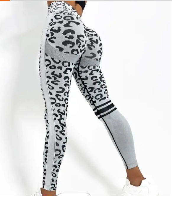 Leopard Print Leggings - Grey (Large)