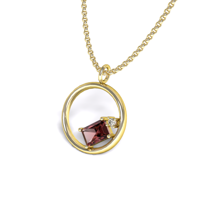 COLGANTE ORO AMARILLO CON GRANATE NATURAL Y BRILLANTE
