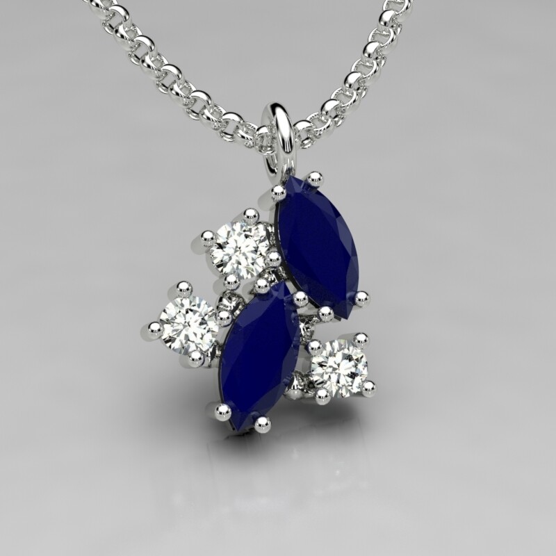 COLGANTE ORO BLANCO CON BRILLANTES Y ZAFIROS