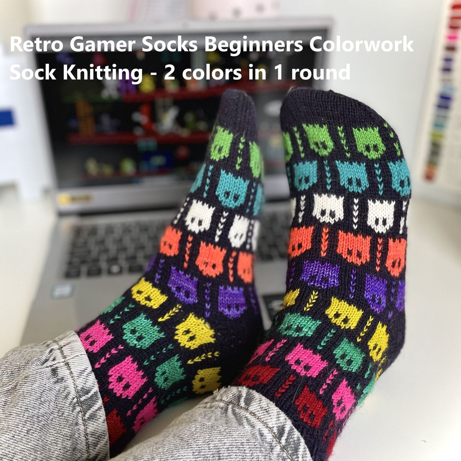Workshop Workshop "Retro Gamer Socks Beginners Colorwork Sock Knitting: 2 colors in 1 round" mit Charlotte Stone 28.11.26 9:30 - 12:30 inkl. Wollmarkt Eintritt Weekend