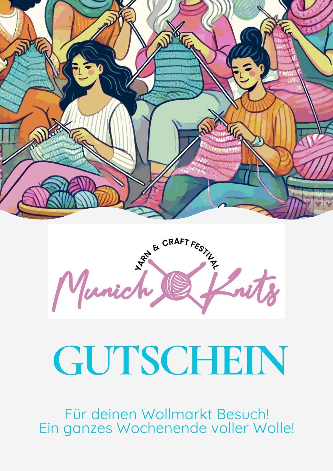 Geschenk Gutschein für den Wollmarkt Eintritt Weekend Munich Knits 2026 Geschenk Gutschein für den Wollmarkt Eintritt Weekend Munich Knits 2026