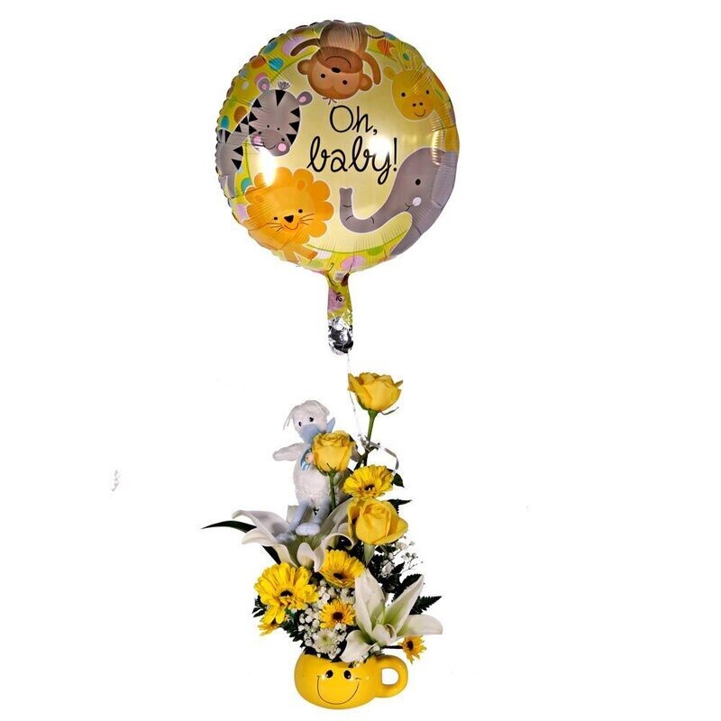 Balloon Basket Floral Arragement