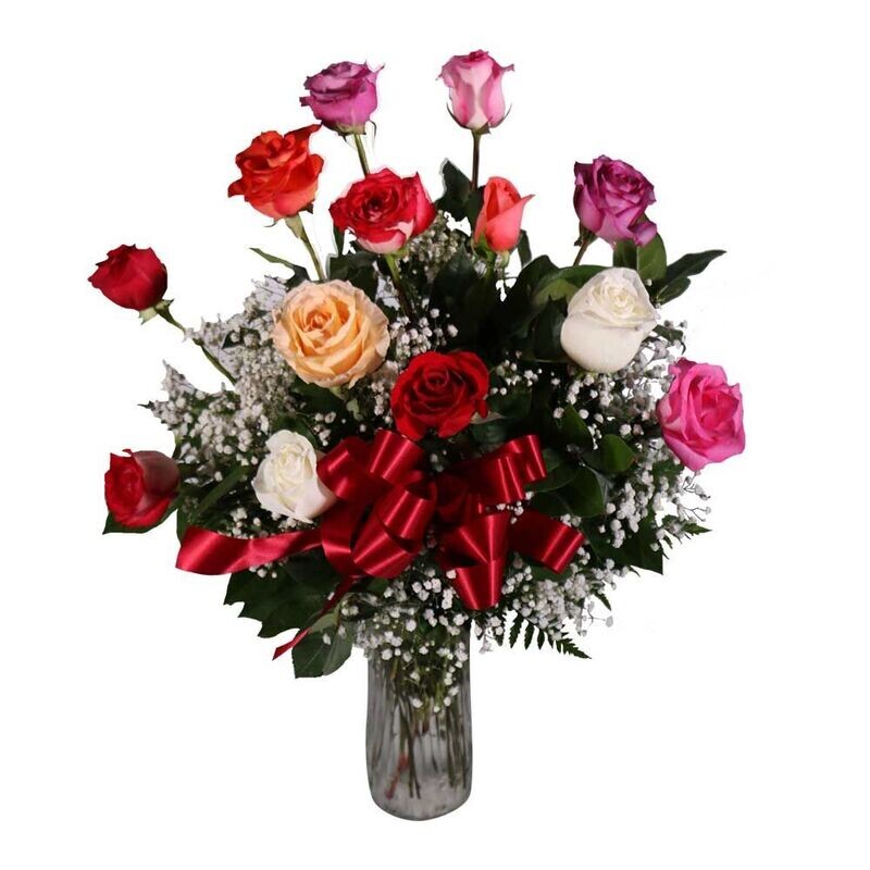 1 Dozen Mixed Roses Floral Arrangement