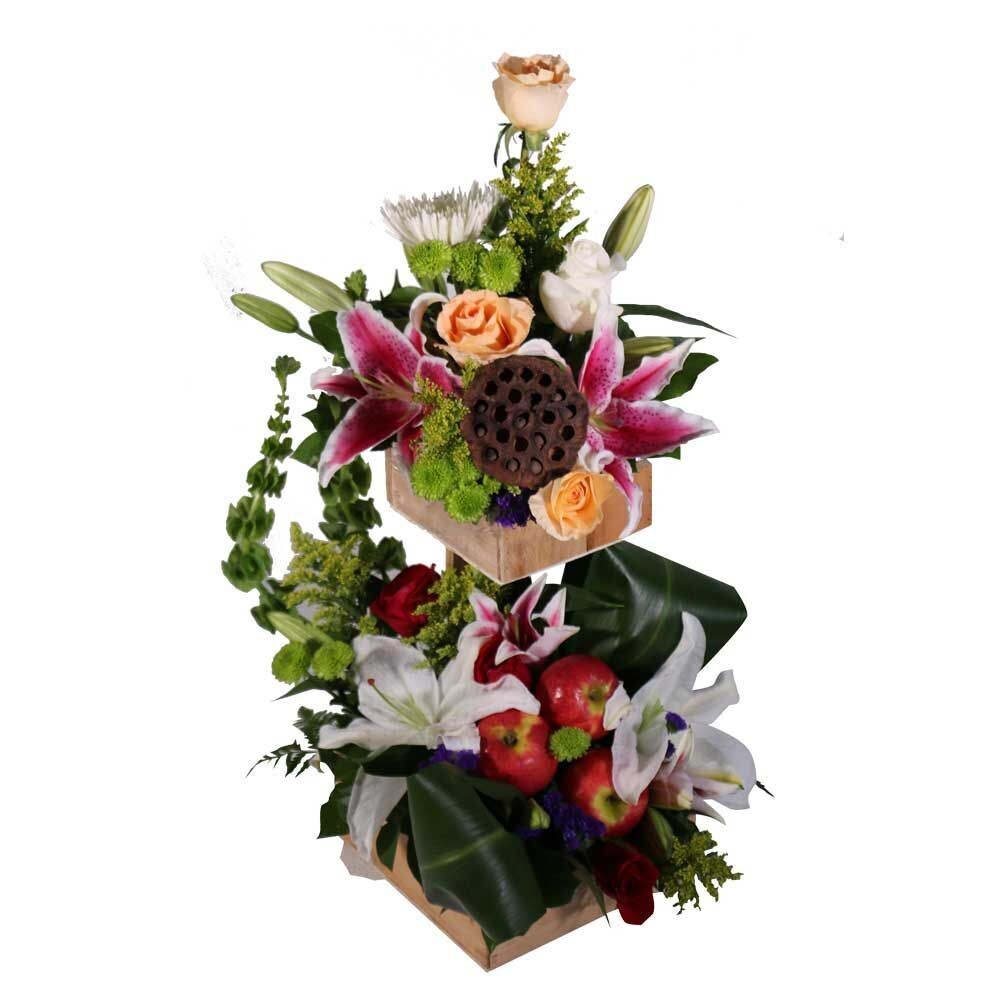 Mixed Roses Lilies & Apples Floral Arrangement