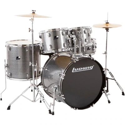 Ludwig BackBeat Complete 5-Piece Drum Set With Hardware - Metallic Silver Sparkle