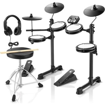 LW Essentials Basic Electronic Drum Set with Mesh Heads and Bluetooth - Black