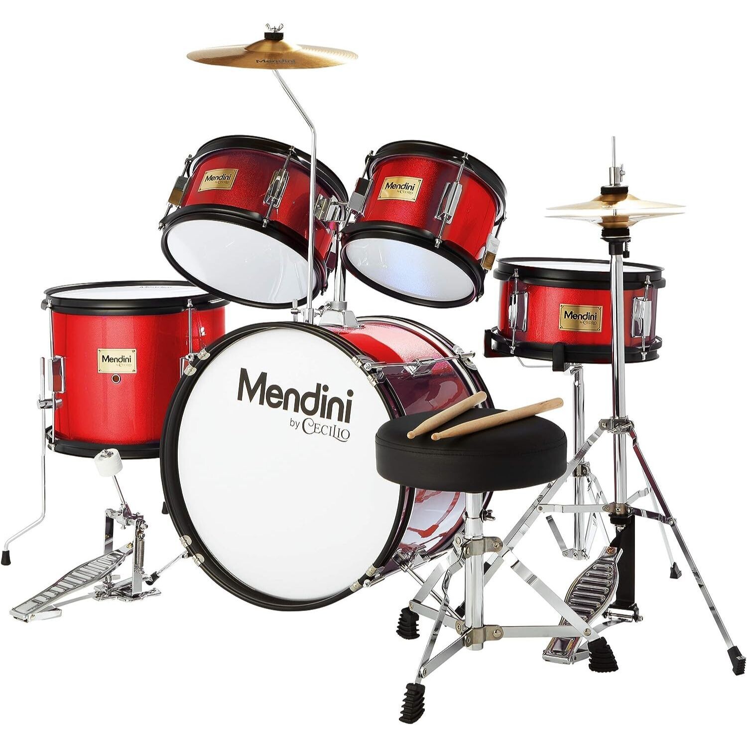 LW Essentials Basic 5-Piece Junior Kids Drum Set with Hardware - Red