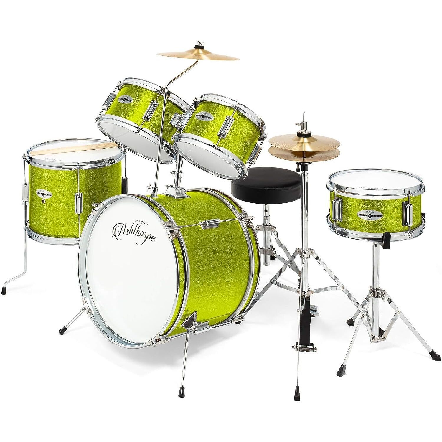 LW Essentials Basic 5-Piece Junior Kids Drum Set with Hardware - Lime Green