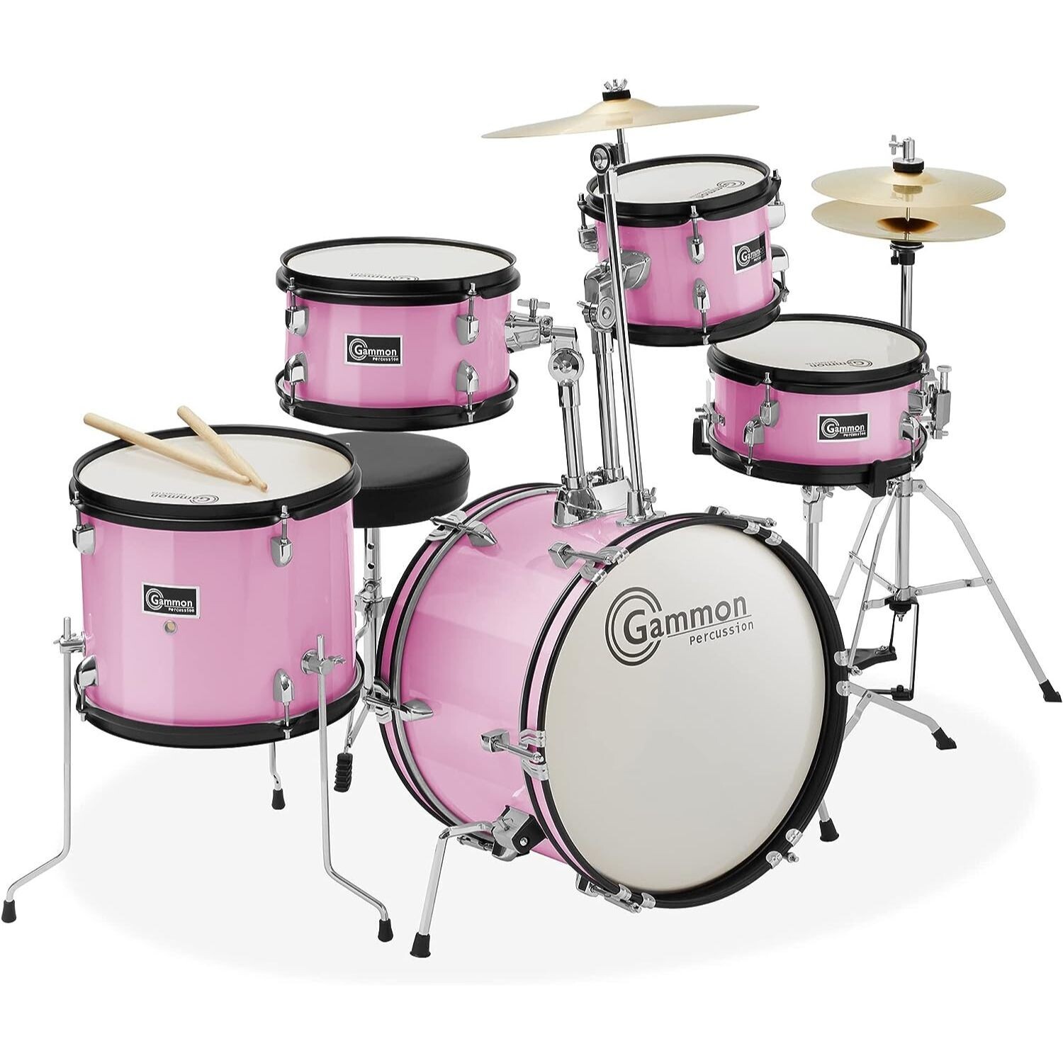 LW Essentials Basic 5-Piece Junior Kids Drum Set with Hardware - Pink