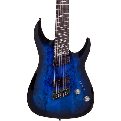 Schecter Guitar Research Omen Elite-7 MS Electric Guitar See-Thru Blue Burst