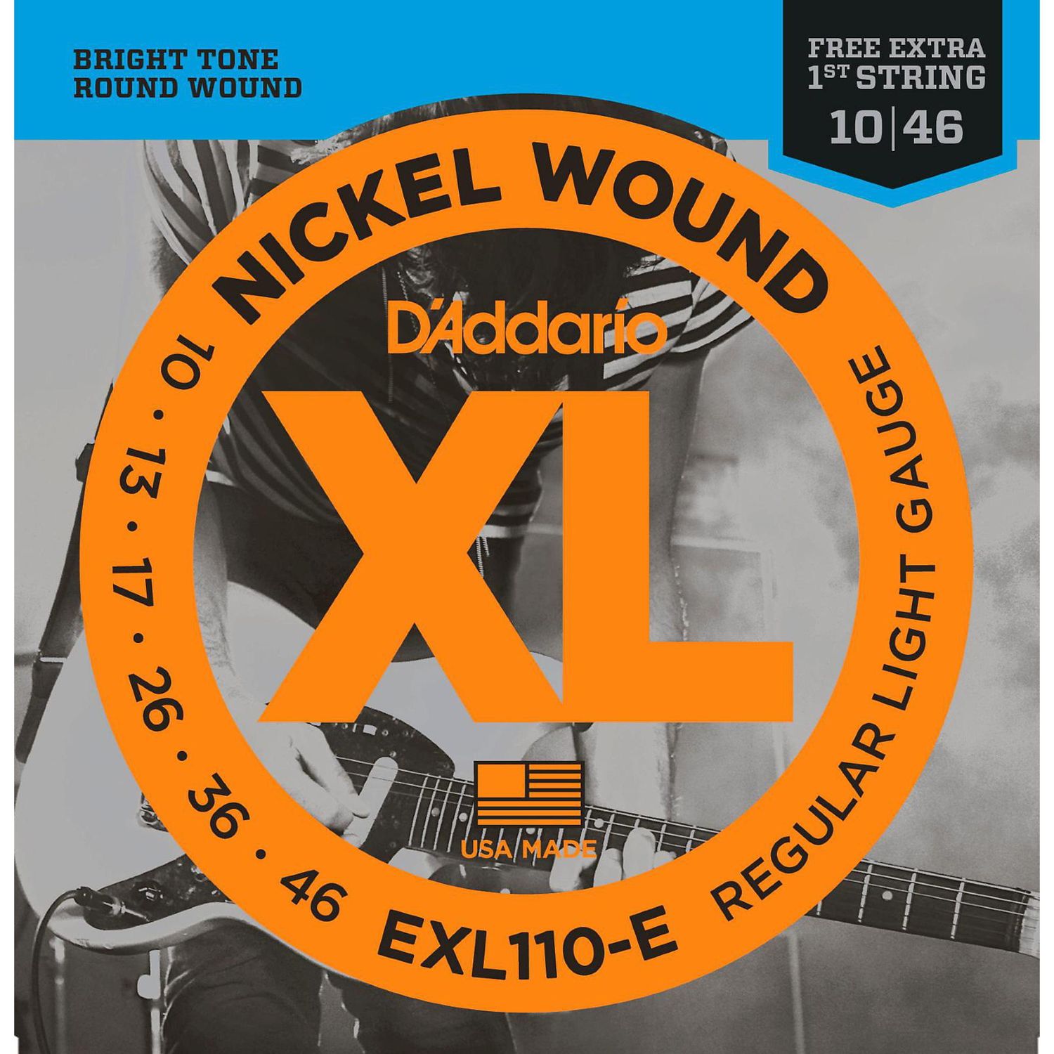 D'Addario EXL110-E Bonus Pack- Light Electric Guitar Strings With Bonus High E String (10-46)