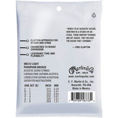Martin MEC12 Martin Acoustic -inchClapton's Choice-inch Light Phosphor Bronze Guitar Strings
