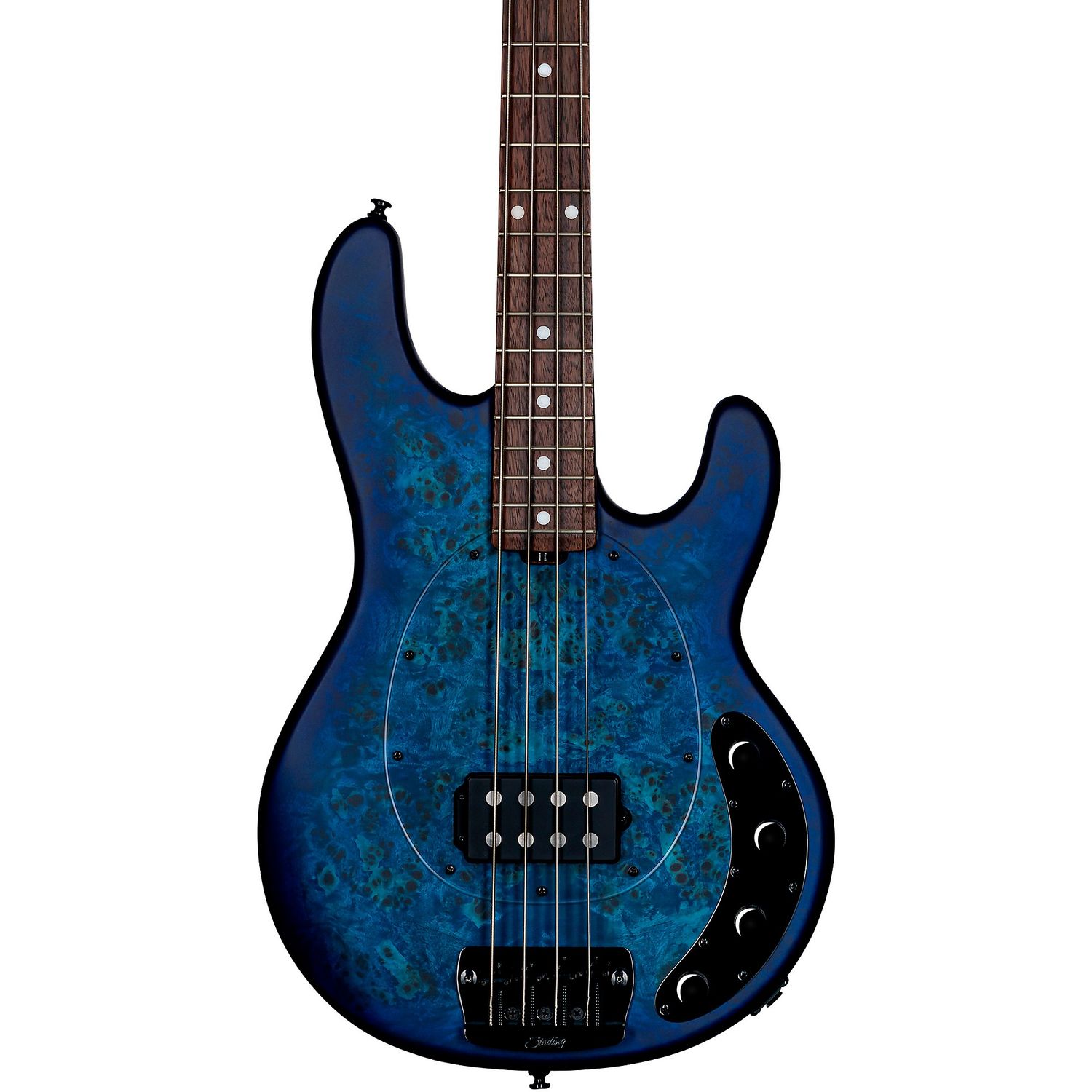 Sterling by Music Man StingRay Ray34 Burl Top Rosewood Fingerboard Electric Bass Neptune Blue Satin Sterling by Music Man StingRay Ray34 Burl Top Rosewood Fingerboard Electric Bass Neptune Blue Satin