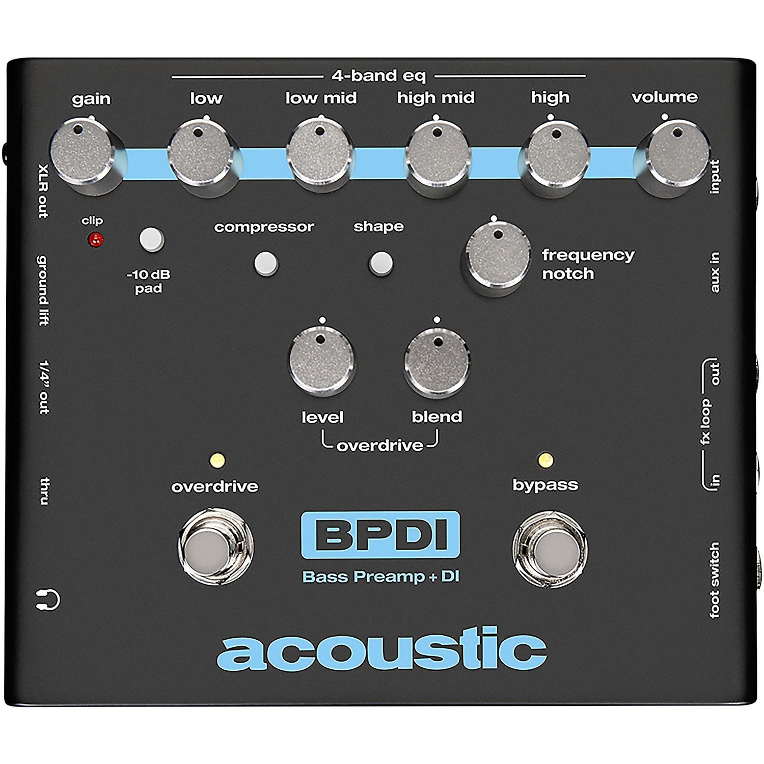 Acoustic Bass Preamp + DI Pedal With Overdrive Acoustic Bass Preamp + DI Pedal With Overdrive