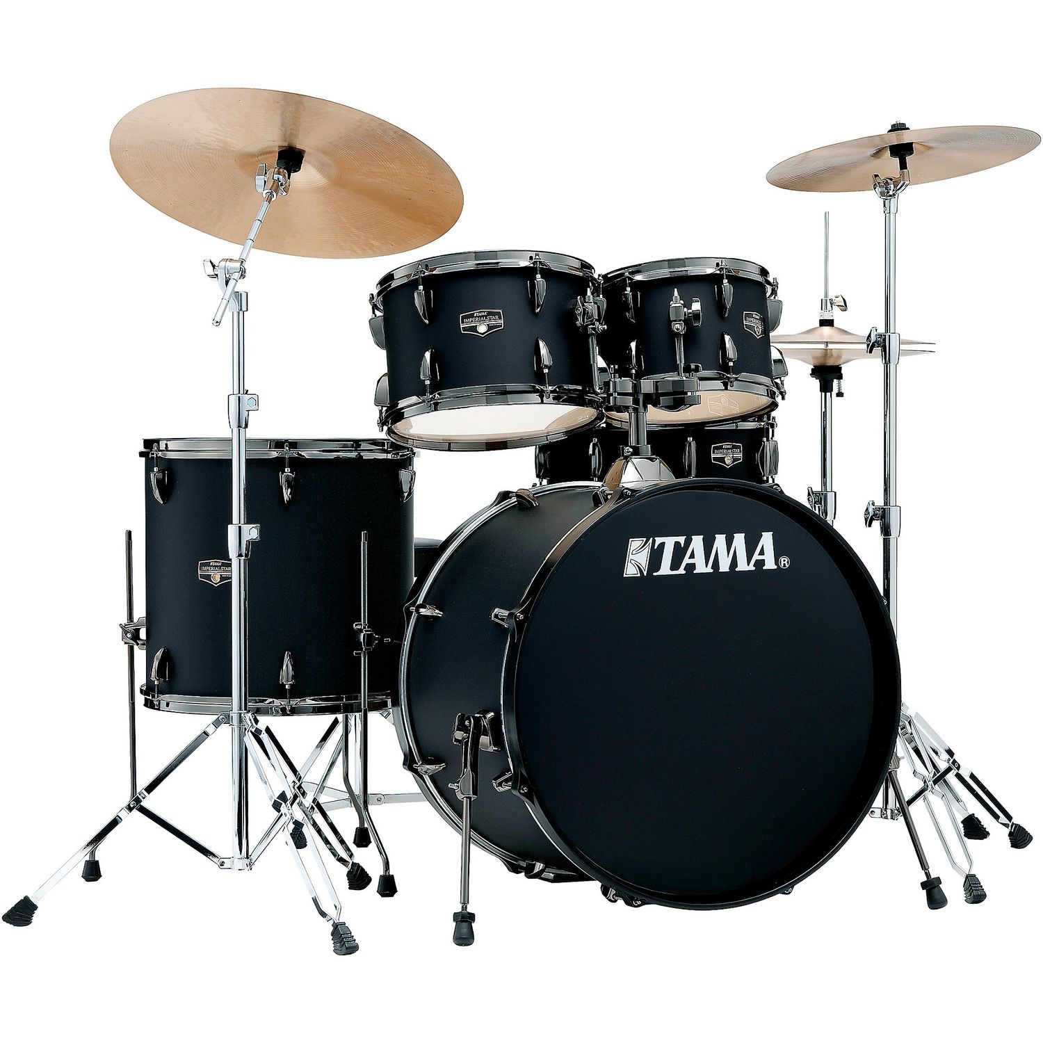 TAMA Imperialstar 5-Piece Complete Drum Set With 22-inch Bass Drum and MEINL HCS Cymbals Blacked Out Black
