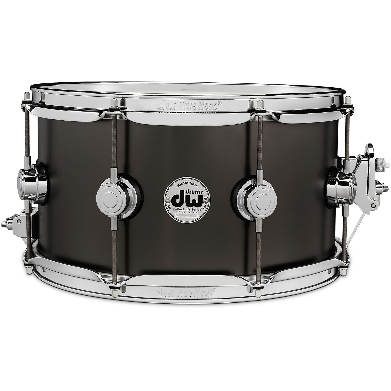 DW Collector's Series Satin Black Over Brass Snare Drum With Chrome Hardware DW Collector's Series Satin Black Over Brass Snare Drum With Chrome Hardware