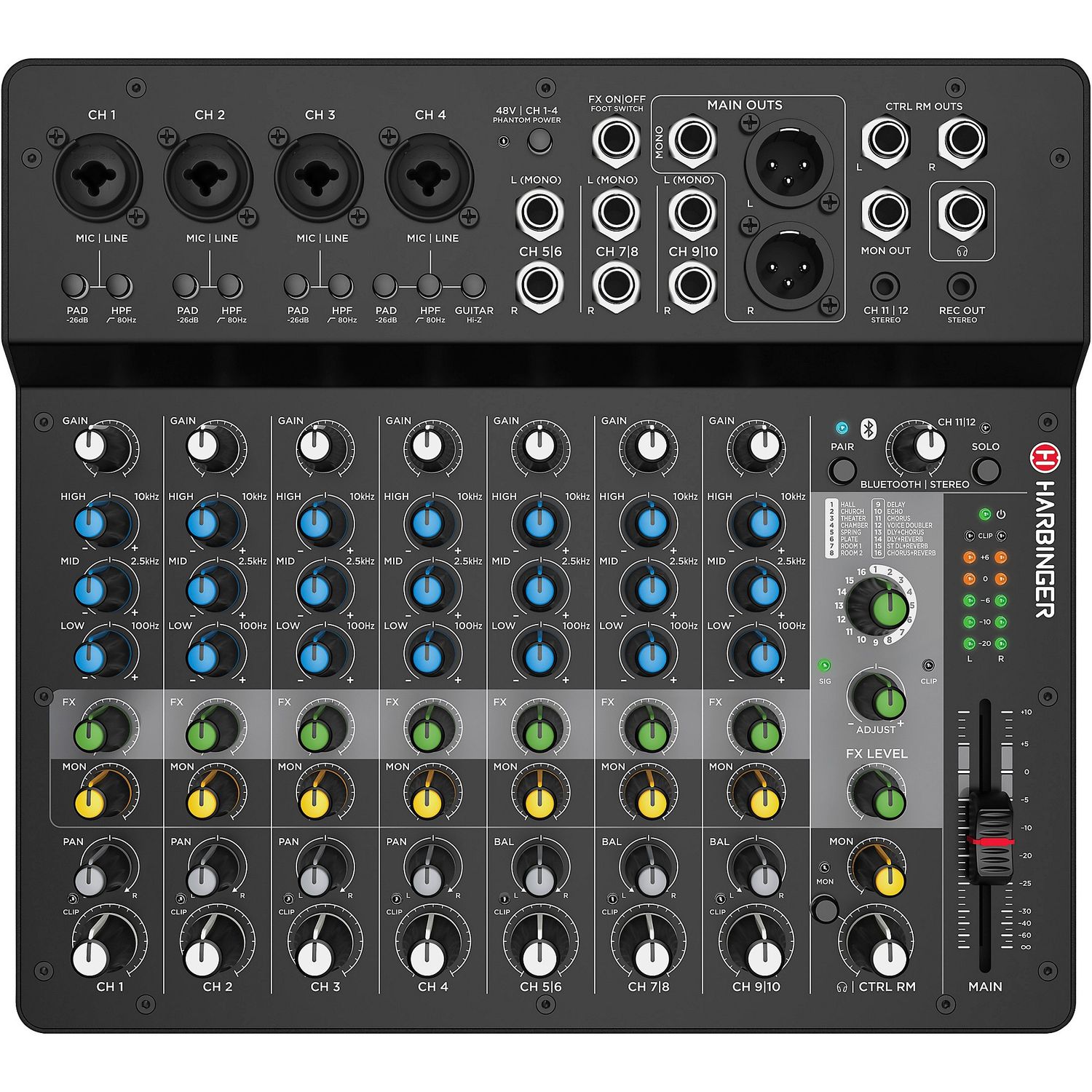 Harbinger LV12 12-Channel Analog Mixer With Bluetooth & FX