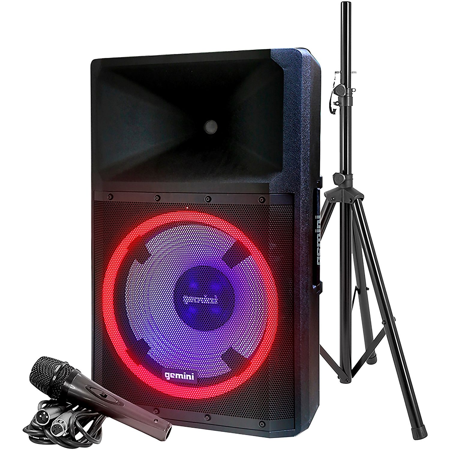 Gemini GSP-L2200PK Active 15-inch LED Portable Bluetooth Speaker With Stand and Mic Gemini GSP-L2200PK Active 15-inch LED Portable Bluetooth Speaker With Stand and Mic