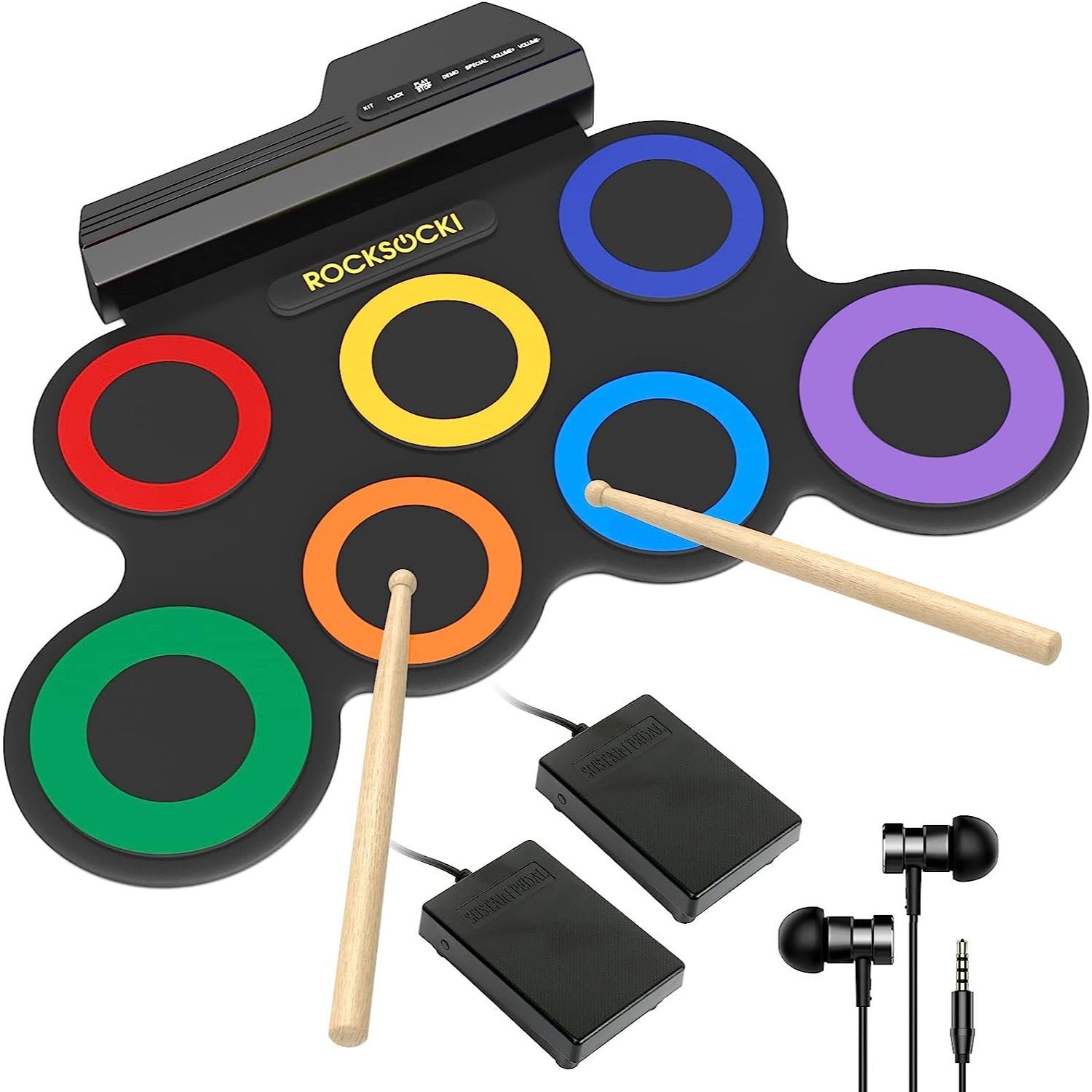 LW Essentials® Basic Kids Electronic 7-Pad Roll-Up Drum Set with Built-in Speaker