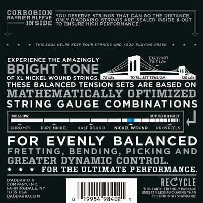 D'Addario EXL120BT Balanced Tension X-Lite Electric Guitar Strings Single-Pack