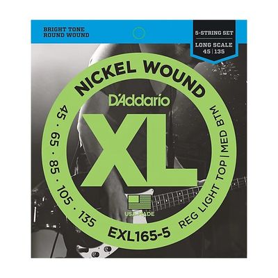 D'Addario XL165-5 5-String Nickel Wound Bass Guitar Strings D'Addario XL165-5 5-String Nickel Wound Bass Guitar Strings