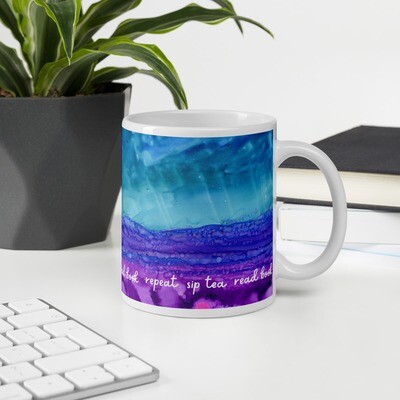 White glossy mug  with Abstract Storm Print-Sip Tea, Read Book, Repeat (11 oz)