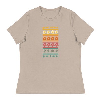 Women's Relaxed T-Shirt Sunset  Retro Flowers "Good Vibes, Good Times