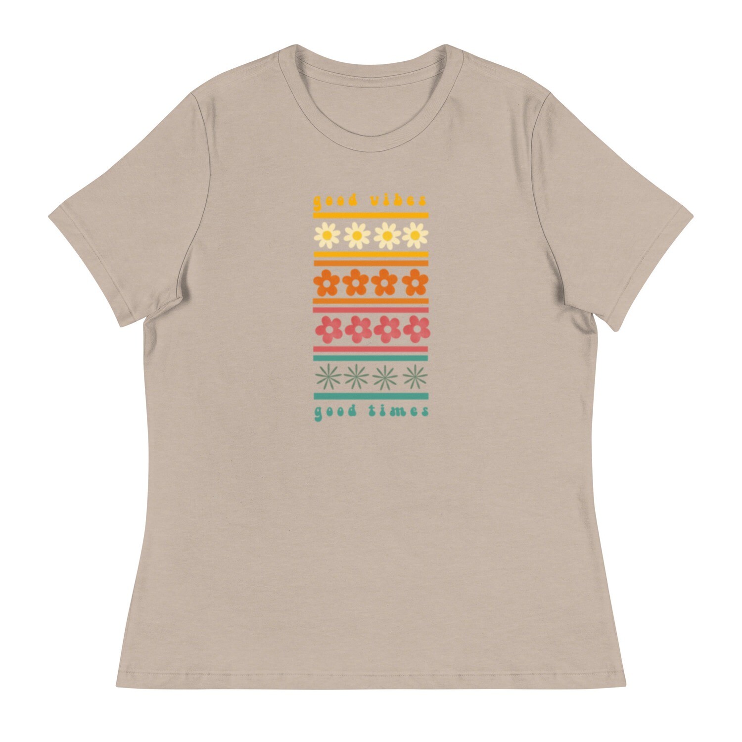 Women's Relaxed T-Shirt Sunset Retro Flowers "Good Vibes, Good Times