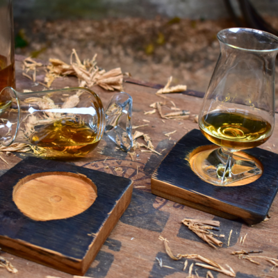 Barrel Coasters with Whiskey glasses / Gift box