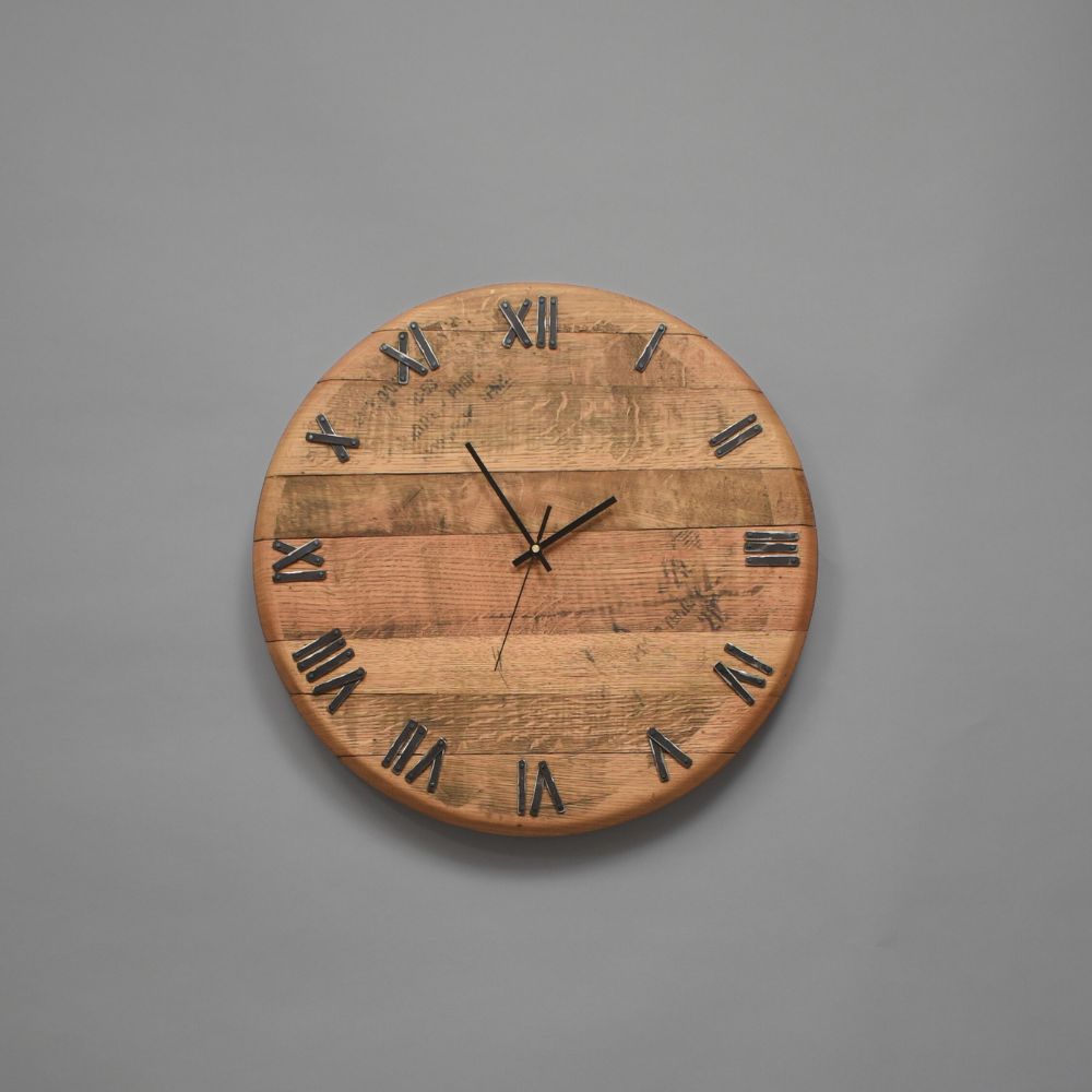 Whiskey Barrel Clock with Roman Numerals