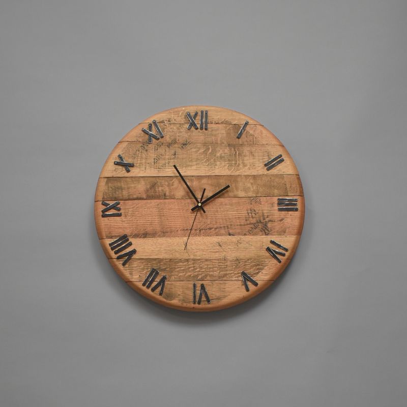 Whiskey Barrel Clock with Roman Numerals