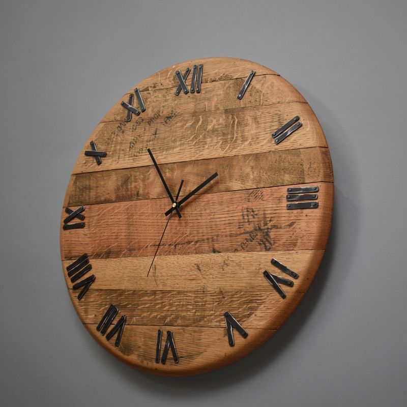 Whiskey Barrel Clock with Roman Numerals