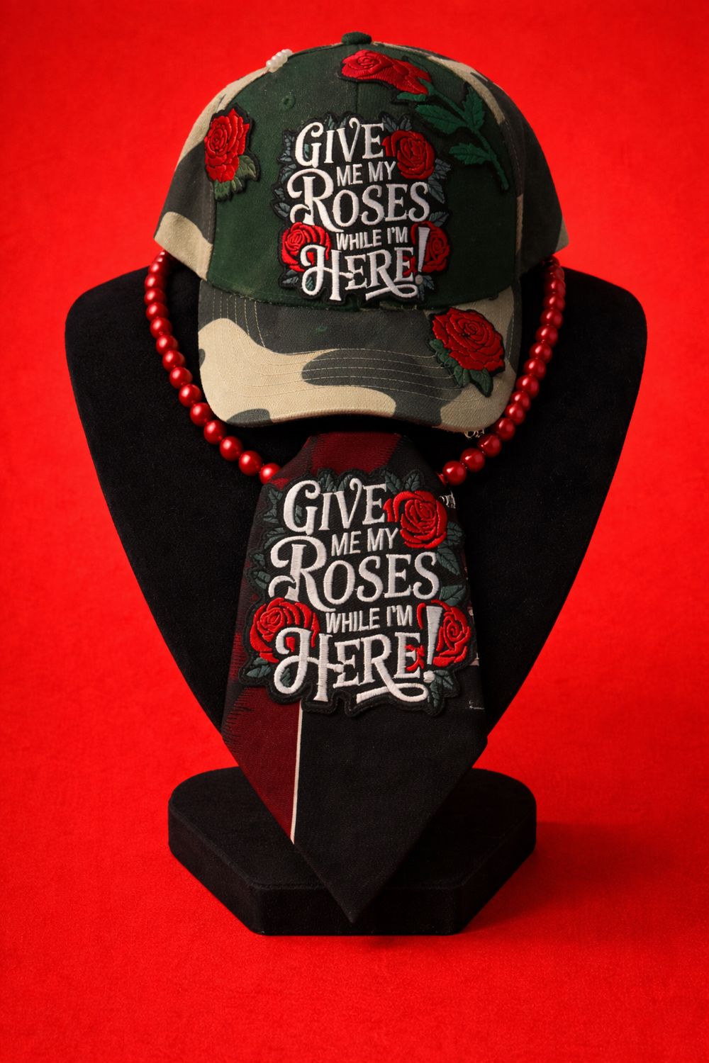 Give Me My Roses While I’m Here – Statement Hat &amp; Tie Set