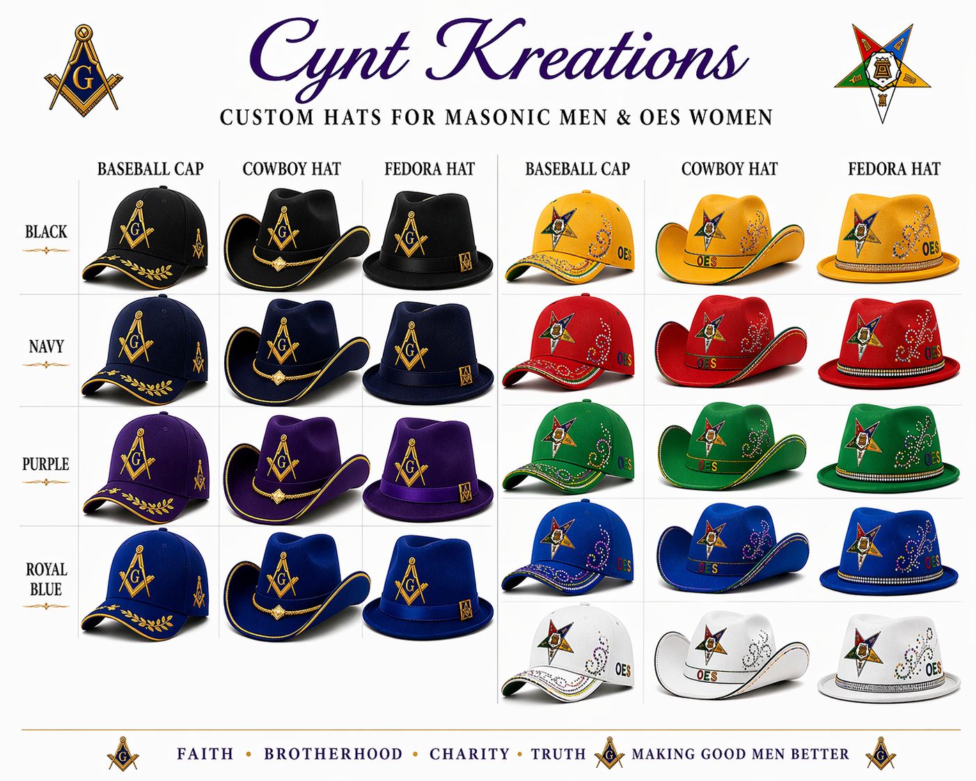 Custom Masonic &amp; OES Hats | Men’s and Women’s Styles