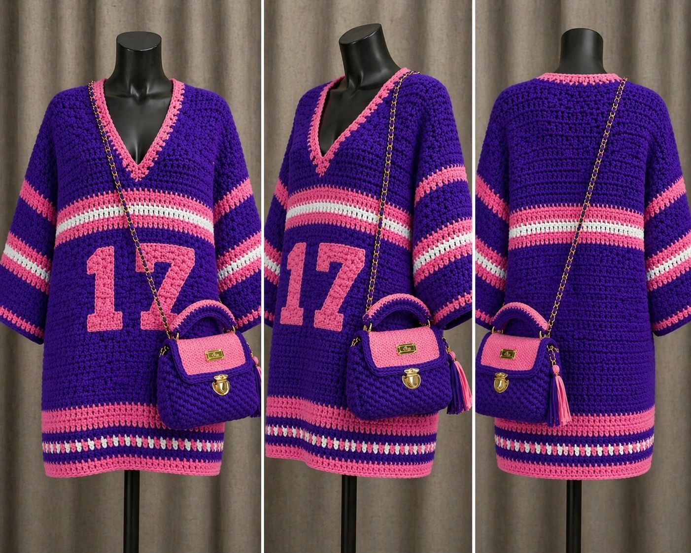 Custom Crochet Jersey Dress with Matching Purse