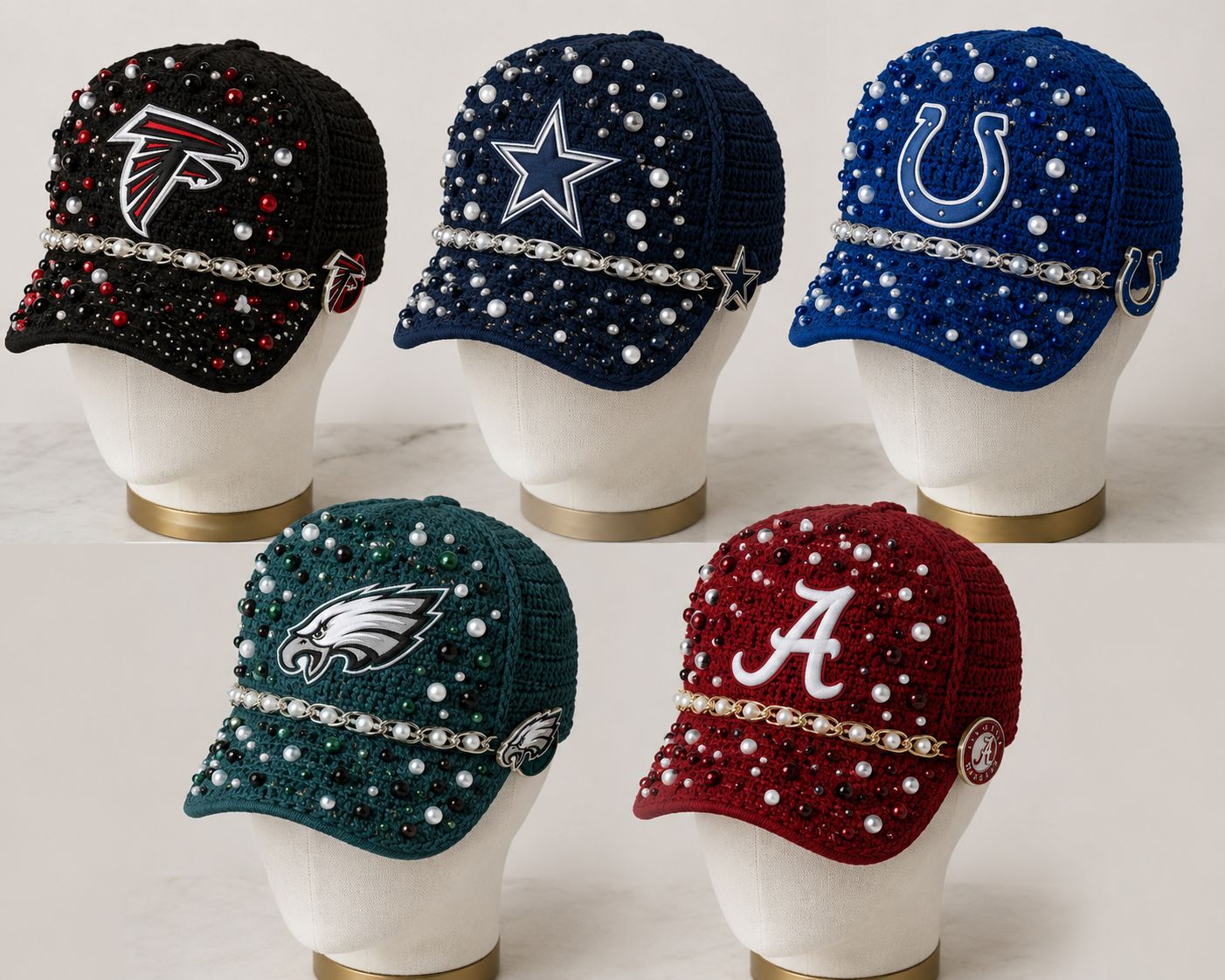 Custom Embellished Team Crochet Cap