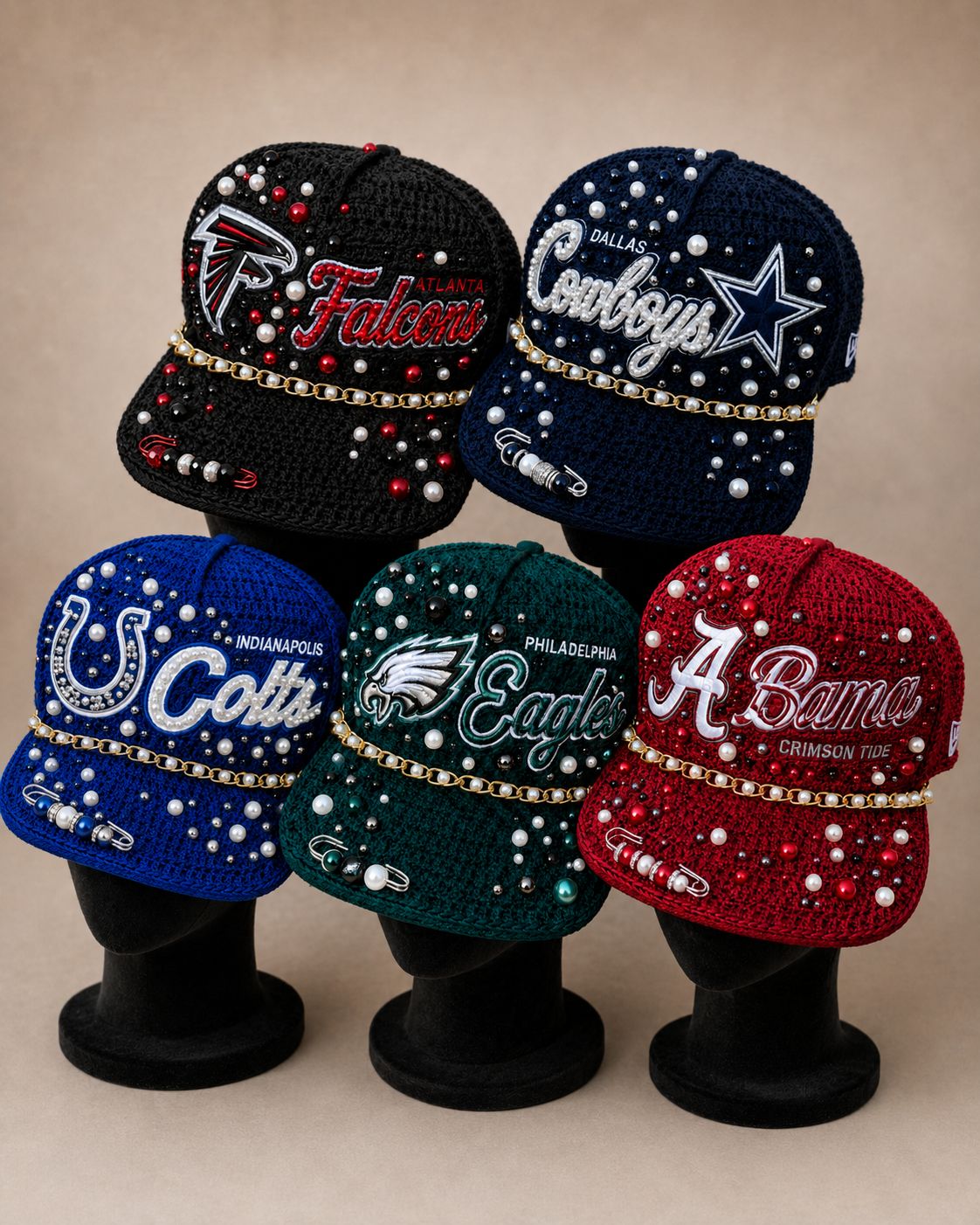 Custom Embellished Team Crochet Cap