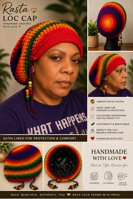 Handmade Rasta Satin-Lined Loc Cap