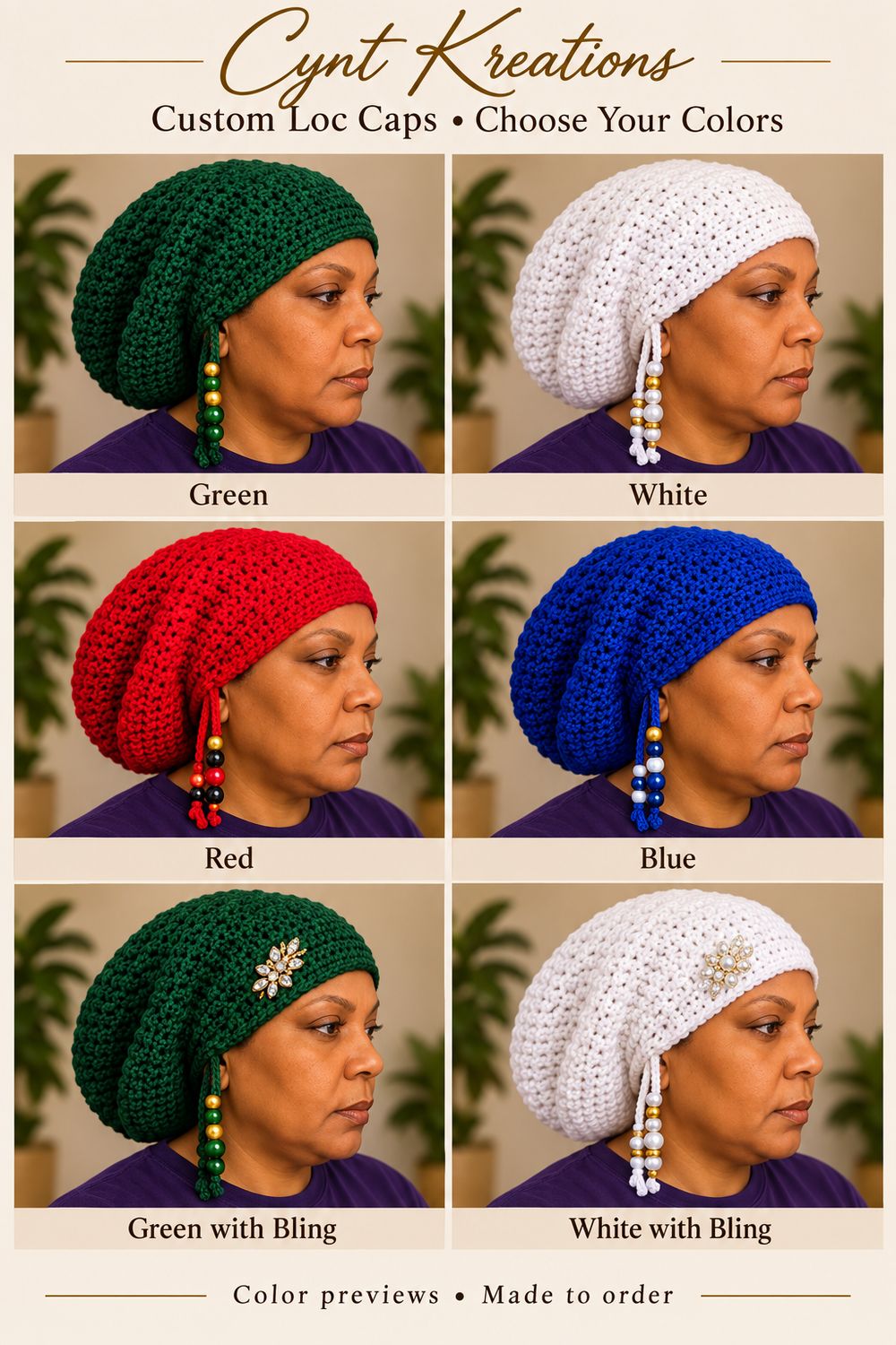 Custom Satin-Lined Crochet Loc Cap — Choose Your Colors
